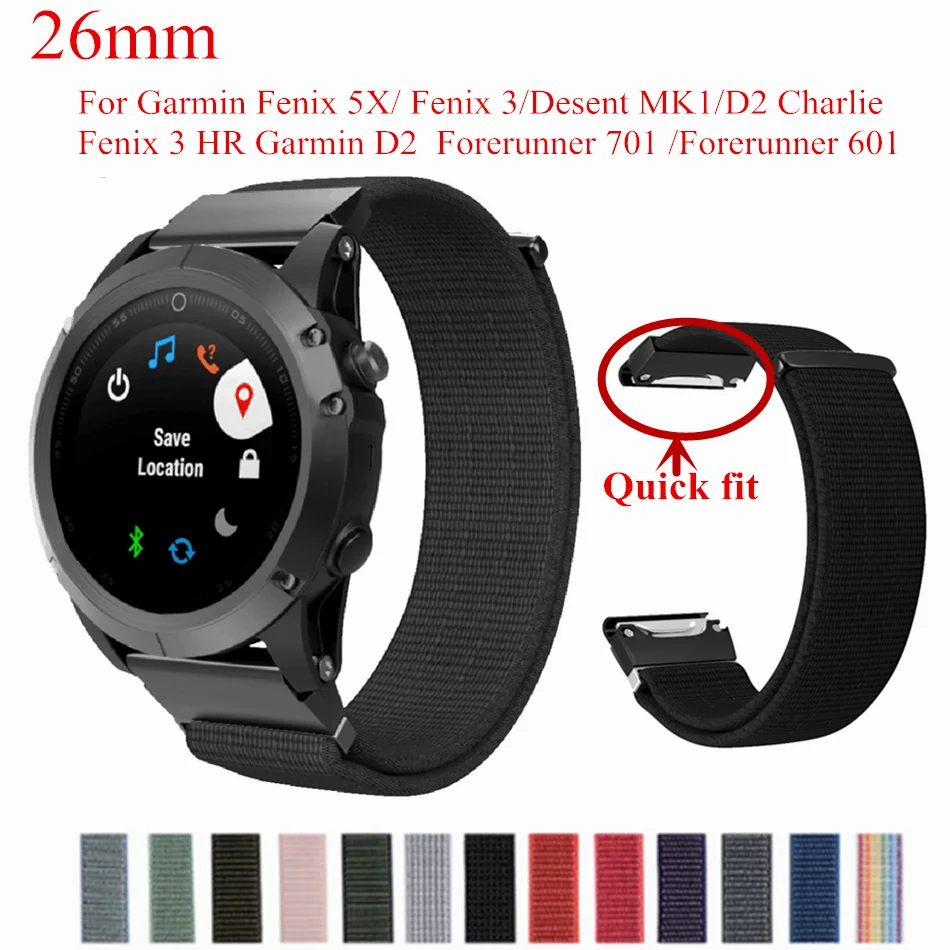 26 мм Быстросохнущий нейлоновый тканый ремешок для часов Garmin Fenix 5X/5X Plus/Fenix 3/3 HR