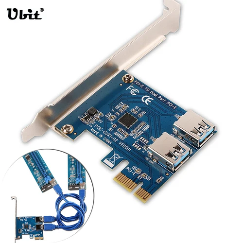 Плата адаптера Райзера Ubit PCI E Rabbet Ethernet Mining 2 в 1 плата к 1X разъему 16X с кабелем