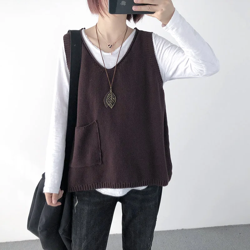 Новый модный вязаный жилет для офисной леди с карманами и v образным вырезом без