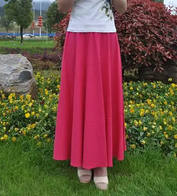 Rose Pink Skirt 15 цветов длинная юбка для женщин Весна Лето Повседневная Эластичная талия большой маятник линия пляж Saias женская льняная хлопковая юбка - Цвет: Rose Pink Skirt