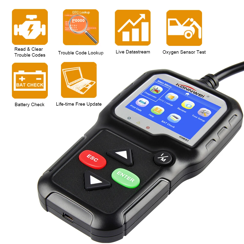 Автомобильный сканер OBD диагностический Авто инструмент KONNWEI KW680 считывание