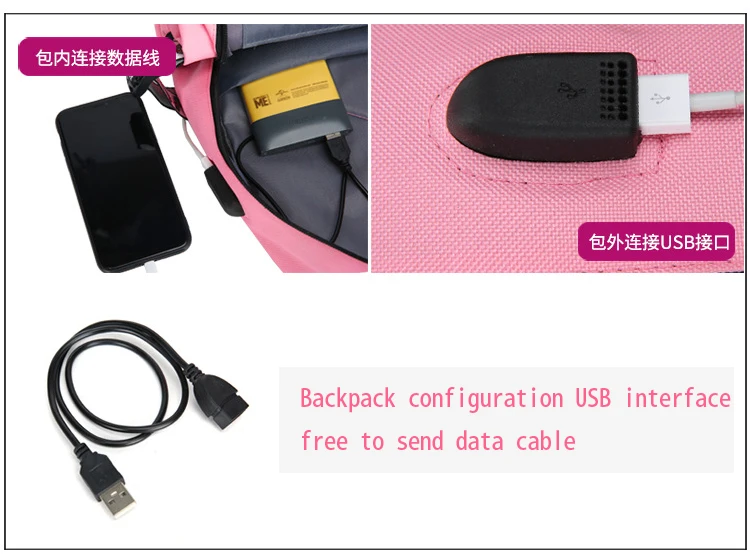 Новинка, женские школьные сумки с зарядкой от Usb, противоугонные школьные сумки для подростков, школьные рюкзаки для девочек, школьные рюкзаки Mochila Infantil Escolar, розовые