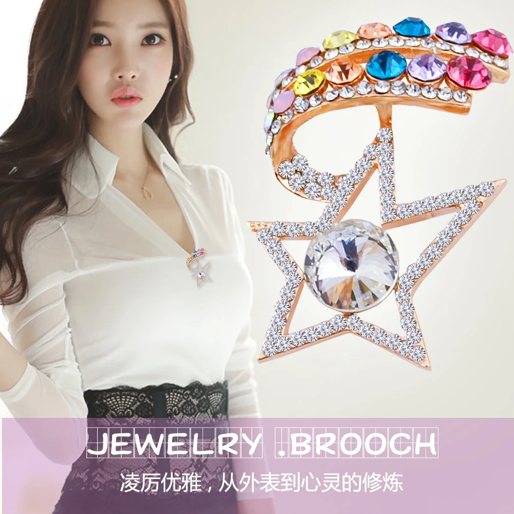 Zhen томоми простой пирсинг пентаграмма Кристалл шарф корсаж пряжки брошь Шпильки