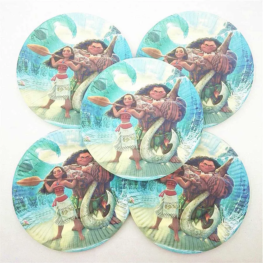 plates 10pcs Моана, предметы для вечеринки, сувениры, скатерть, тарелки, салфетки, чашки, ножи, вилки, ложки, попкорн, Моана, украшение для детского дня рождения - Цвет: plates 10pcs