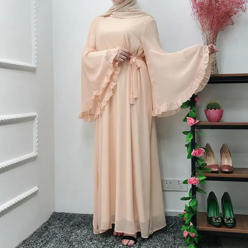 Champagne dress Chifffon Vestidos Рамадан кафтан абайя, арабское мусульманское Макси платье кафтан Elbise Hijab Eid платья Robe Femme Musulmane - Цвет: Champagne dress
