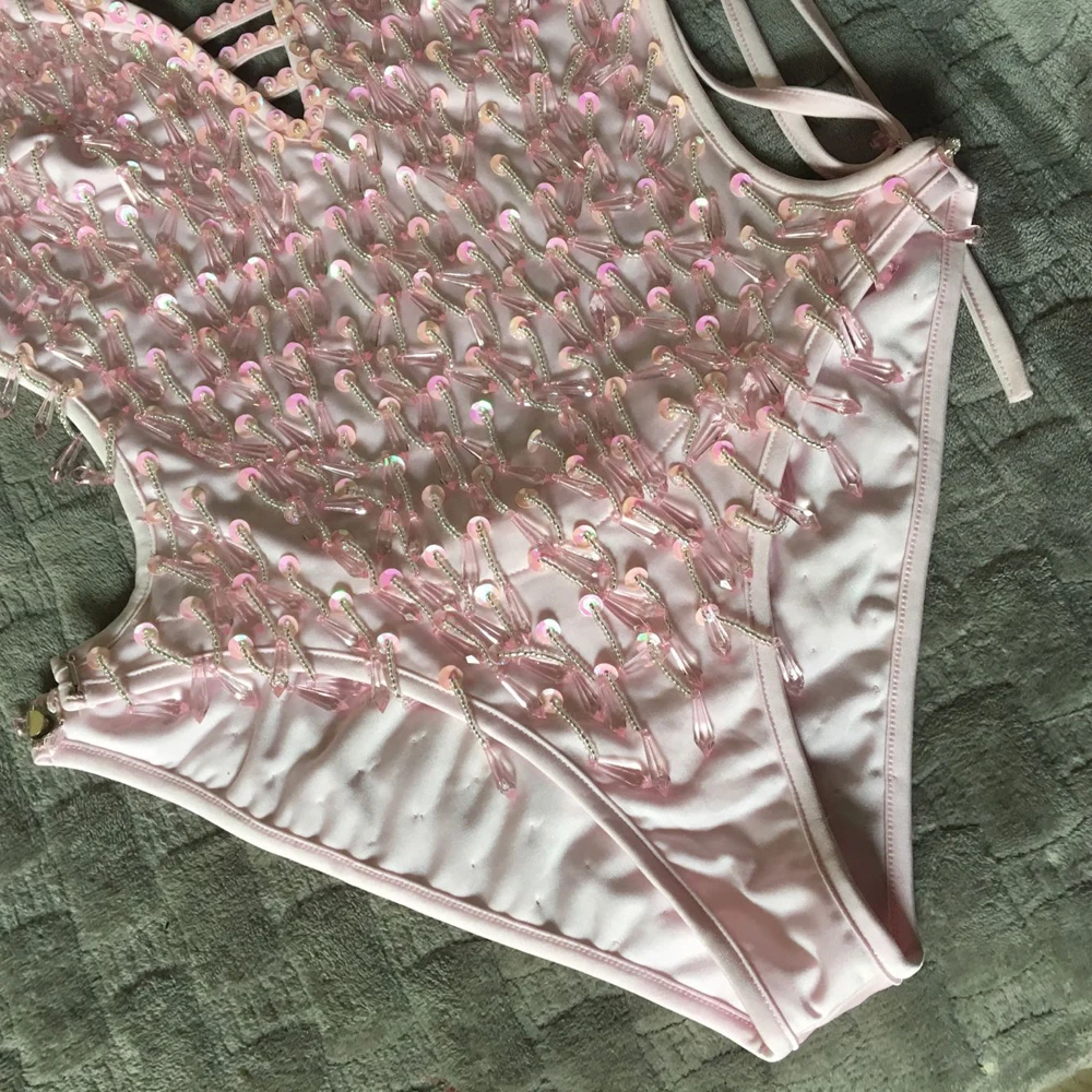 2019 backless Handmade bodysuit women Jumpsuit Romper sexy tassel body feminino Sexy Women beading Bodysuit Sequin