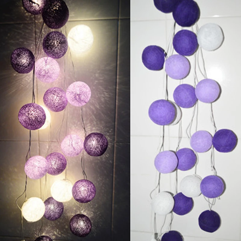 Purple Ball Mix Многоцветный 4 м на батарейках теплый белый светодиодный светильник с ватным шариком, сказочный светильник, внутренняя елка, украшения, AC 220 В - Испускаемый цвет: Purple Ball Mix