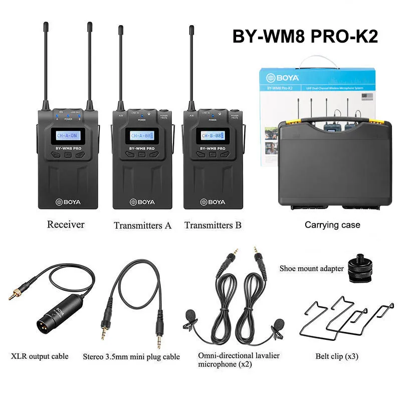 BOYA BY WM8 Pro K2 UHF Беспроводная двухканальная петличная микрофонная система для DSLR