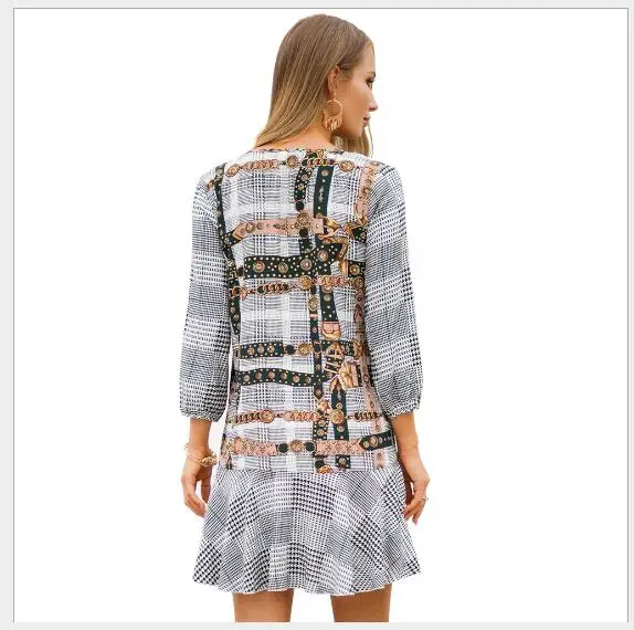 Women Dress 2019 New Spring V-Neck Long Sleeve Mini Female Outwear Fashion Casual Pullover Slim Fit Printing A-Line | Женская одежда