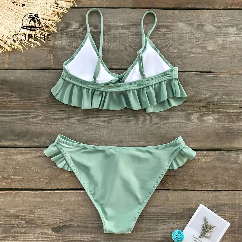 CUPSHE сексуальное зеленое бикини с начесом наборы Женские однотонные стринги из