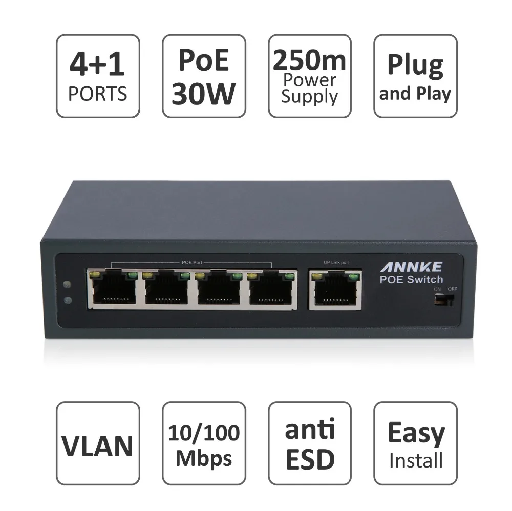ANNKE 4POE 1FE 250 м переключатель POE на дальние расстояния для ip-камеры беспроводной