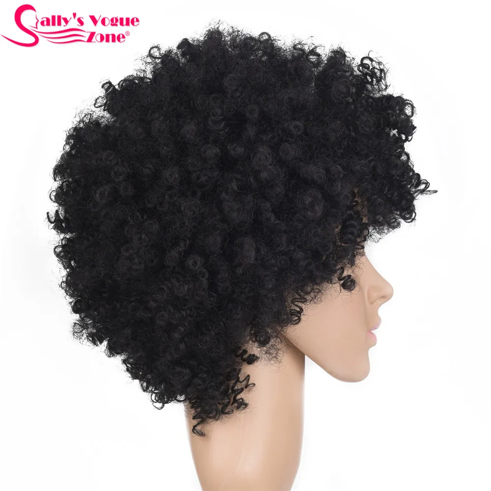 Sallyhair Высокая температура Синтетический Америка афро кудрявый вьющиеся натуральный черный цвет короткий парик Средний размер