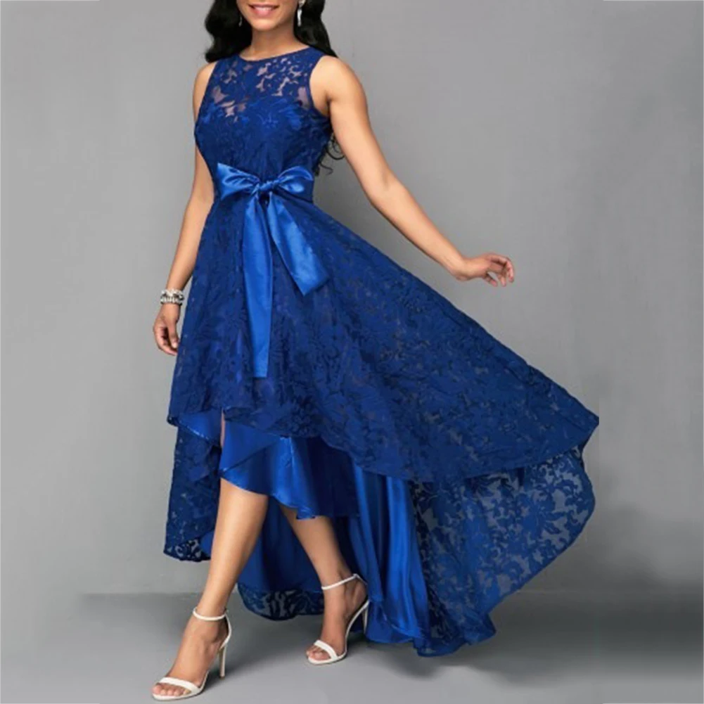 Женское длинное коктейльное платье без рукавов летнее с завязками на талии 2019 |