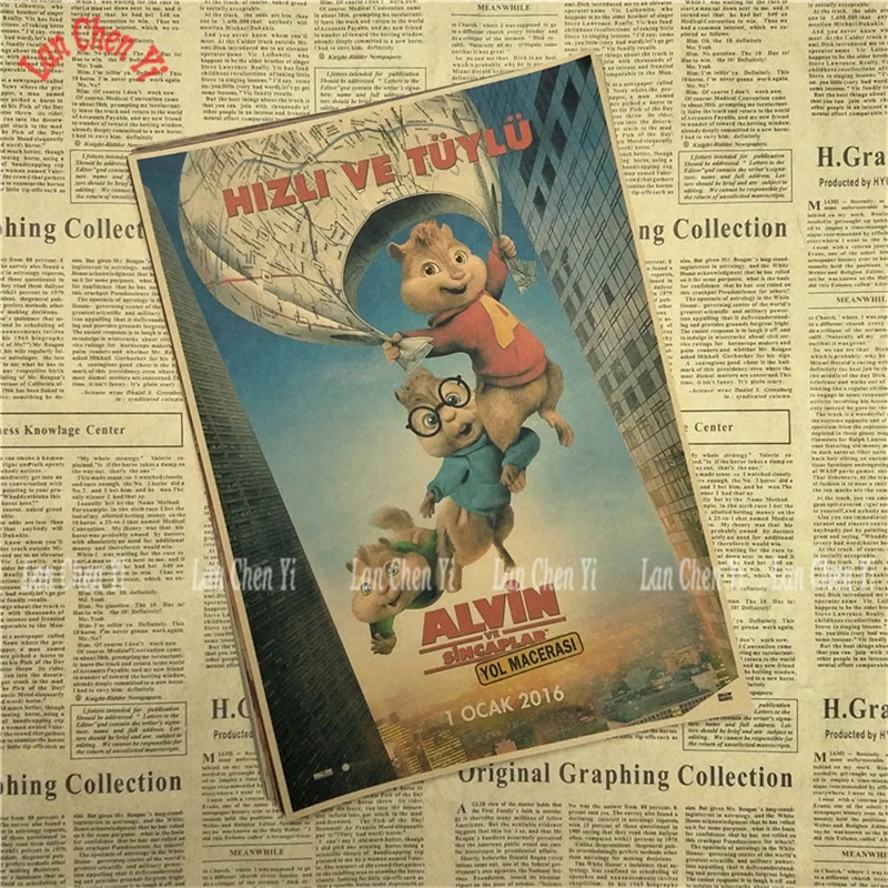 Винтажный постер Alvin and the Chipmunks из крафт бумаги настенные наклейки для гостиной