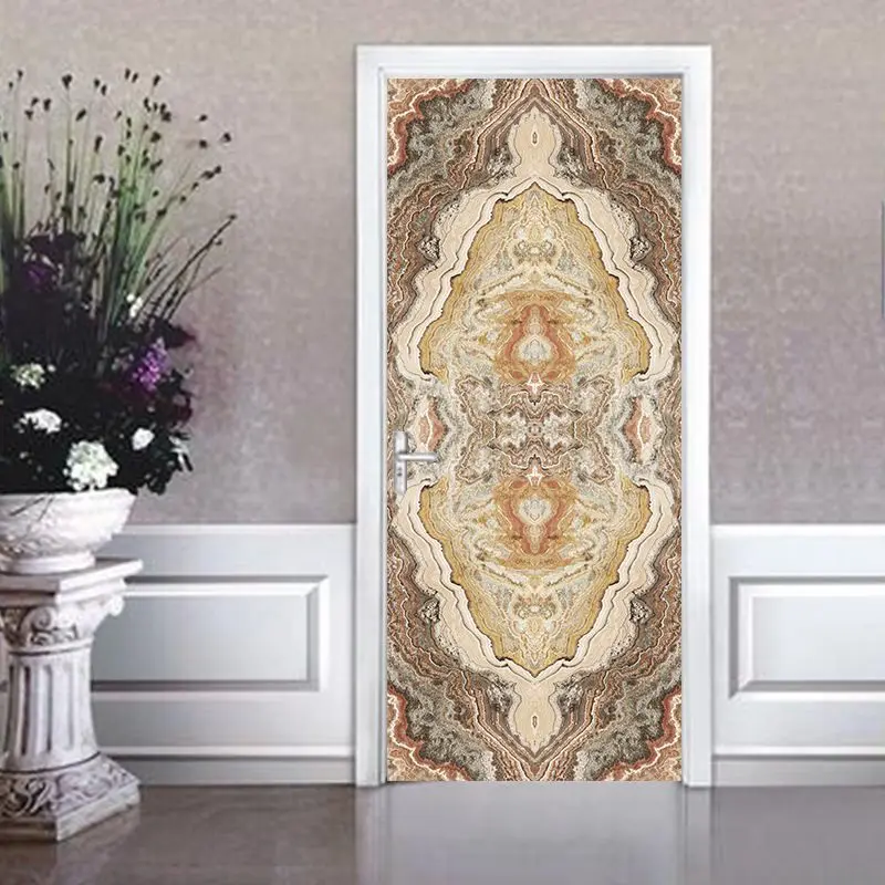 

2 Pcs /set 3D Bohemian Style Carpe Door Sticker Wallpaper decal Mural PVC Waterproof Imitation Bedroom Home Decor Poster
