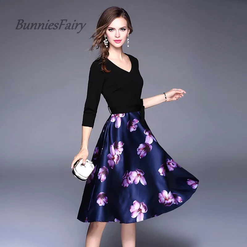 BunniesFairy 2017 Осень Новый Дизайн Винтаж три четверти рукав V образным вырезом