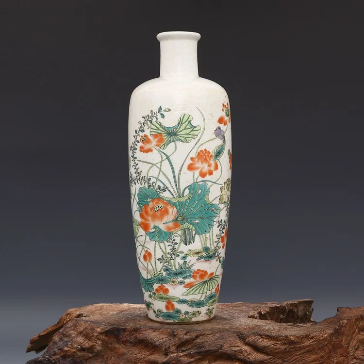 

Античная фарфоровая ваза с цветами лотоса QingDynasty, Кондитерская бутылка, ручная роспись, коллекция и украшение, бесплатная доставка