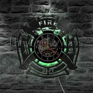 Пожарный знак спасения декоративный настенный светильник Виниловая пластинка настенные часы пожарная часть пожарная машина шланг лестница светодиодный светильник