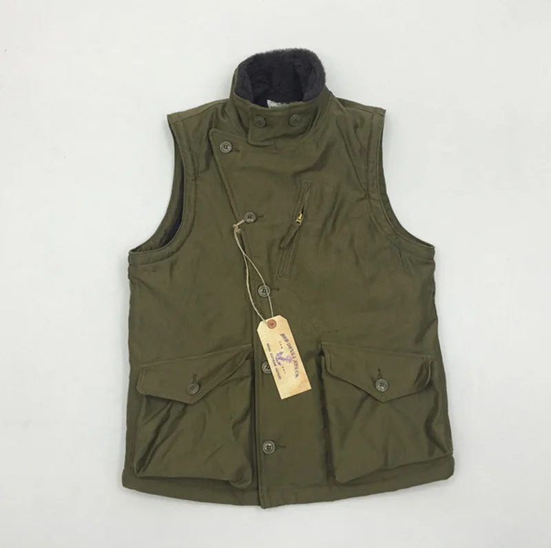 Khaki Green WW2 USN Мужской флисовый жилет авиатор ВМС США Реплика винтажный толстый зимний шерстяной жилет шерстяной военный жилет без рукавов N1 ткань - Цвет: Khaki Green