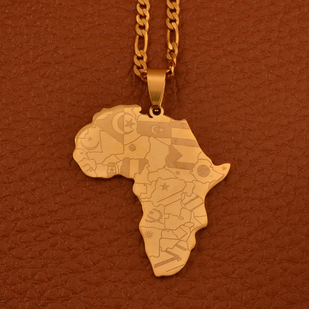 Золотой Цвет Африка карты кулон ожерелья Wth страна флаги карта для мужчин женщин