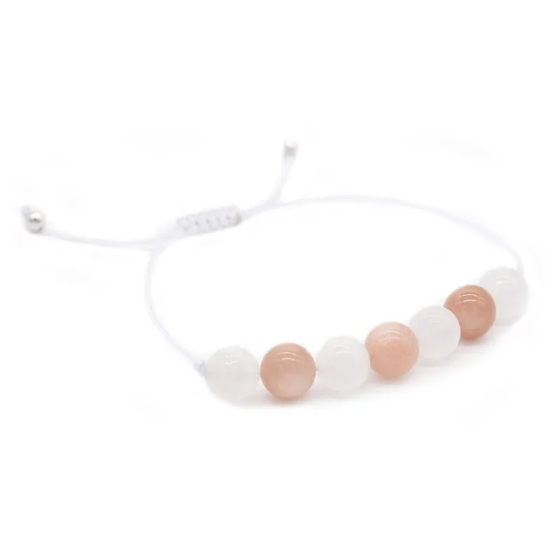 Red &amp White Moonstone Beads Bracelets for Women Party Gifts Grey Braid Rope Chain Adjustable Charm Jewelry MBR180230 | Украшения и
