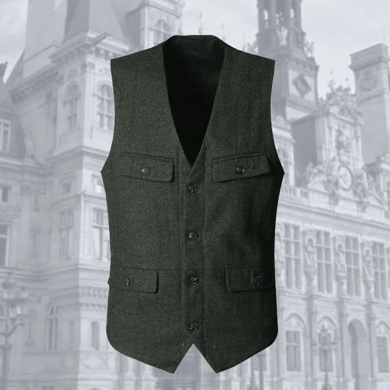 Для мужчин новые зимние army green шерстяные мульти-Карманы костюм жилет slim военные