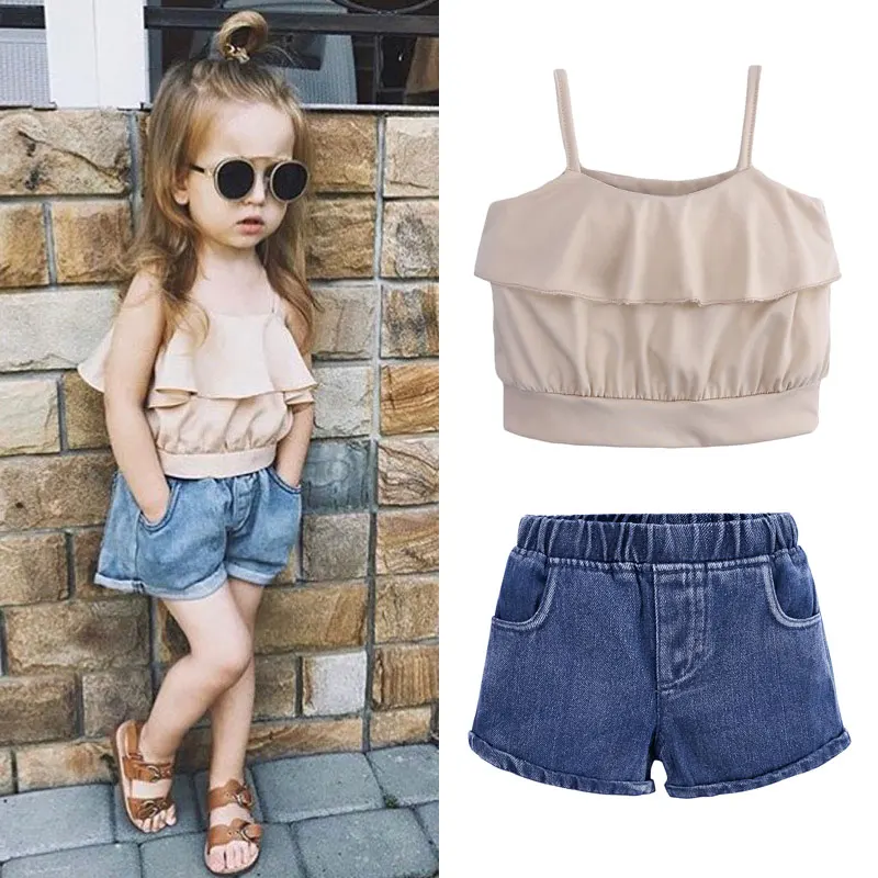 Летний детский комплект одежды для девочек хлопковый маленьких футболка без
