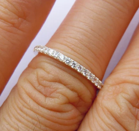 

Genuine Sterling Silver 2mm CZ Band Ring For Women