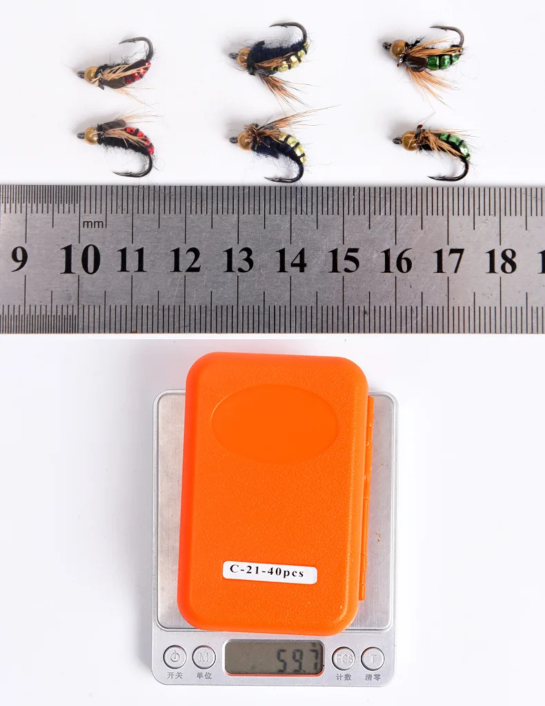 40 шт./кор. Leo Fly рыболовные приманки 27713 Fly рыболовные искусственные приманки крылья из перьев крючок набор засушенные мухи крючки PESCA Рыбная ловля золотой красный