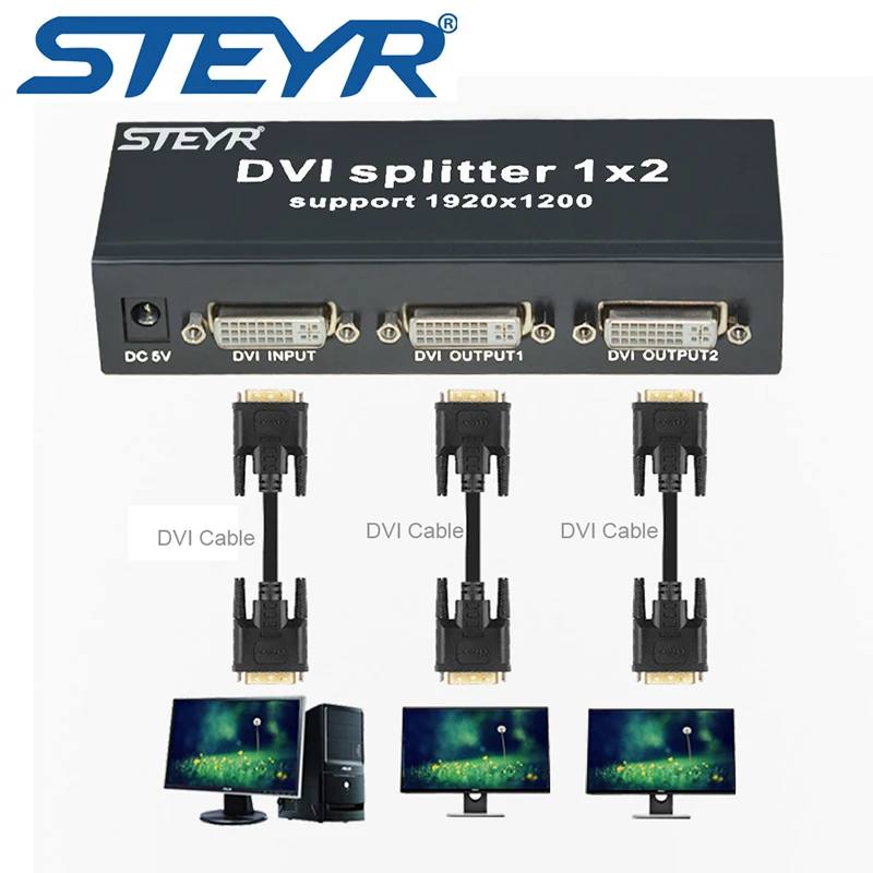 Двухпортовый сплиттер DVI STEYR с 2 портами D 1X2 дистрибьютор 1 в поддержка разрешения