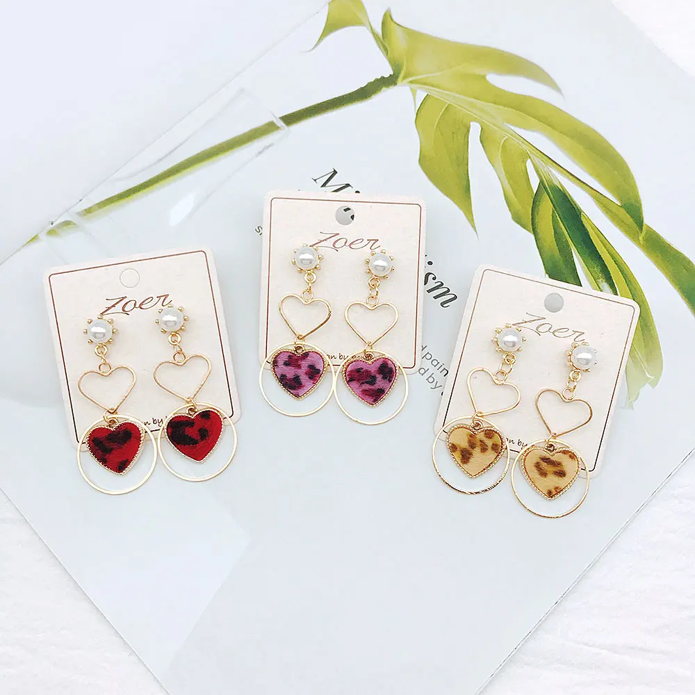 Japan and Korean Cute Sweet Leopard Print Love Heart Velvet Pearl Earrings for Women Girl Student | Украшения и аксессуары