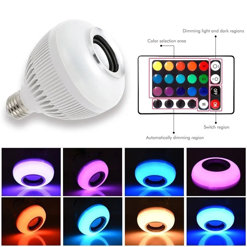 

E27 Smart RGB RGBW Wireless Bluetooth Speaker Bulb Music Playing Dimmable LED Bulb Light Lamp with 24 Keys Remote Control