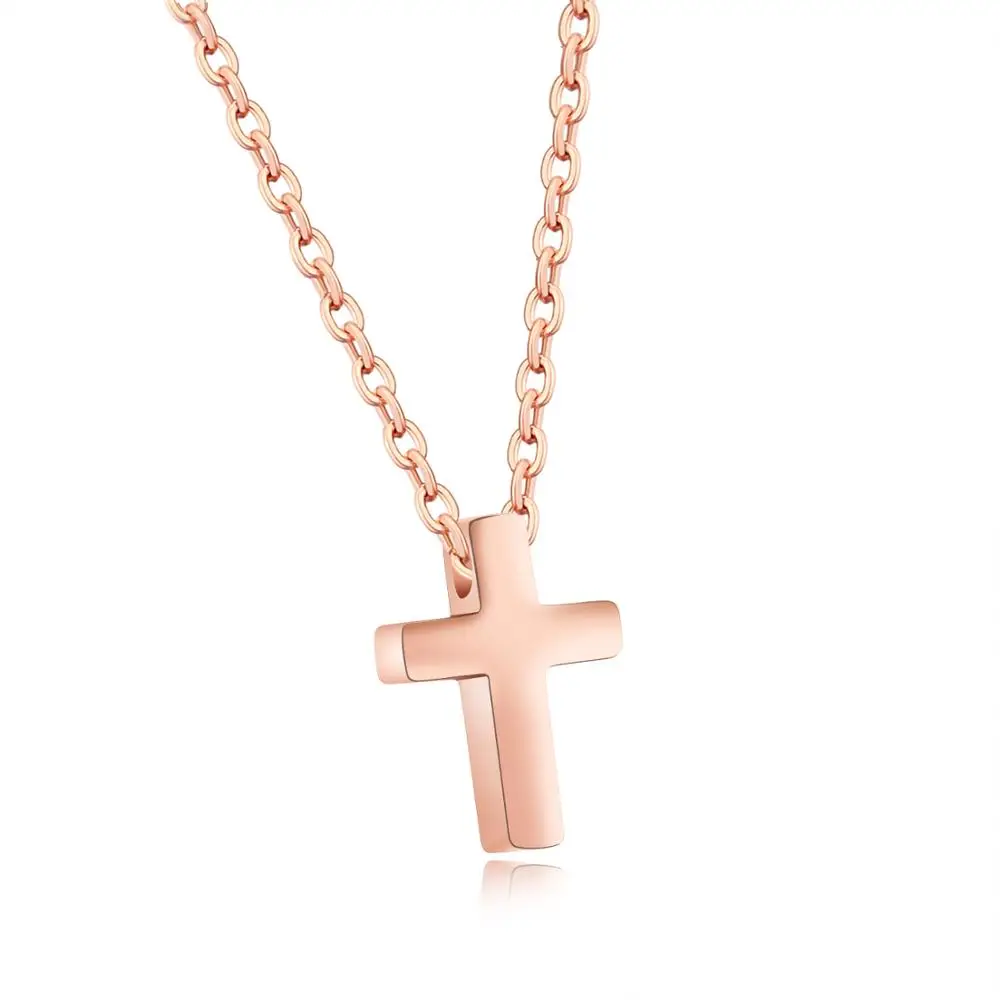 Rose gold Бренд jhsl мини маленький женский очаровательный крестик-кулон ожерелье для девочек из нержавеющей стали черный розовый золотой цвет милые модные ювелирные изделия - Окраска металла: Rose gold
