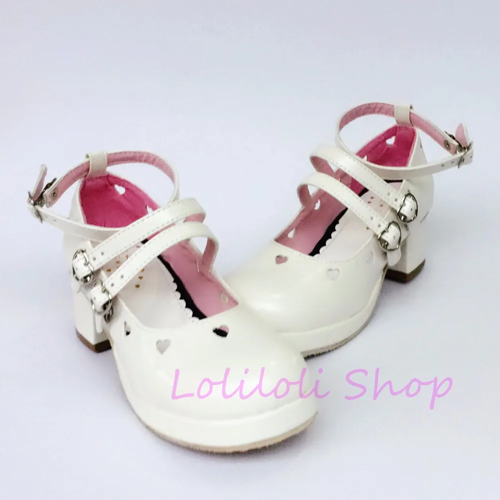 

Princess sweet punk shoes loliloli yoyo Japanese design custom big size white bright skin buckle strap high-heeled shoes an9844