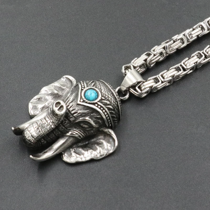 

1 Classic Retro Hot Stunning Silver Elephant Buddha Biker Mens Pendant Necklace Chain India Stainless Steel Byzantine Necklaces