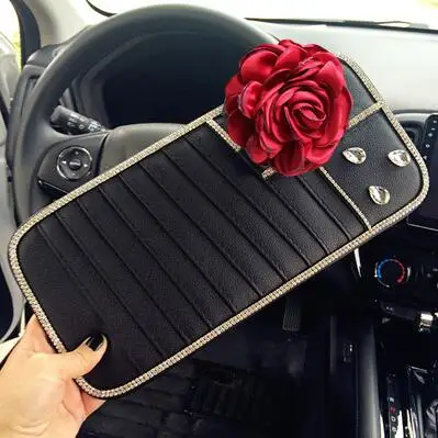 1pc CD Bag Чехлы на руль с красной розой цветок кристалл горный хрусталь подушка для шеи на сиденье ремень безопасности крышка аксессуары для салона автомобиля - Название цвета: 1pc CD Bag