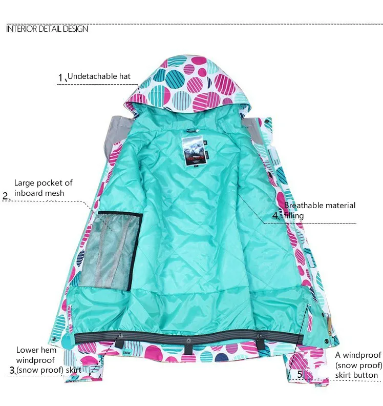 

GSOU SNOW Winter Women's Ski Suit Outfoor Waterproof Warm Wear-resistant Windproof Single Board Ski jacket For Women Size XS-L