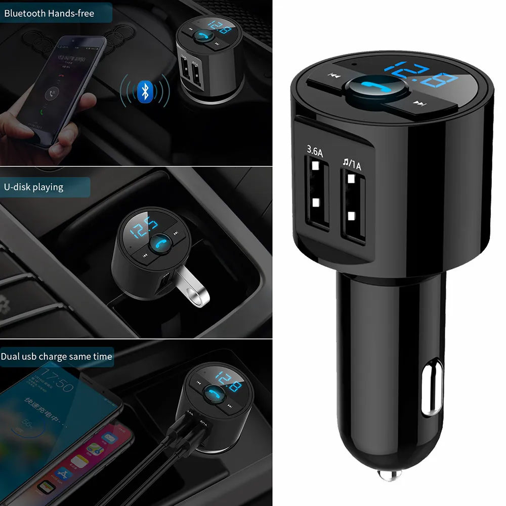 Автомобильный fm-передатчик двойной порт USB для смартфона быстрая зарядка, автомобильное зарядное устройство светодиодный дисплей экран Аксессуары# Zer