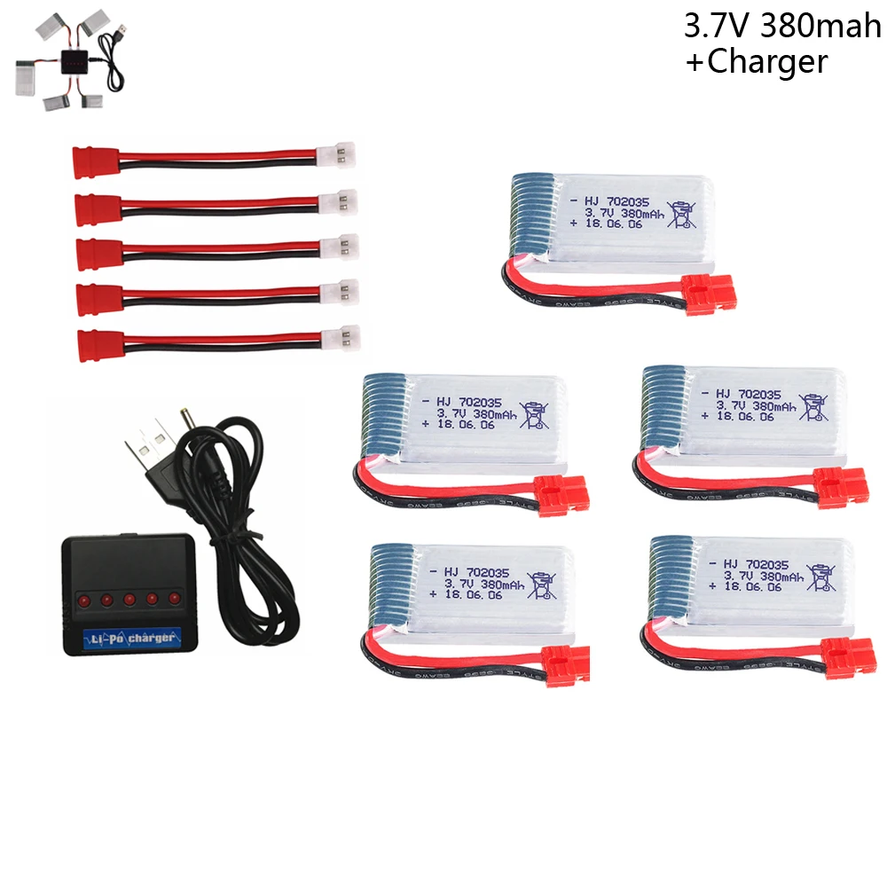 Аккумулятор Lipo 3,7 в, 380 мА ч, 3/4/5 шт., для SYMA X5A-1, X15, X15C, X15W, запчасти для квадрокоптера, 3,7 в, 380 мА · ч, с зарядным устройством, 5 в 1