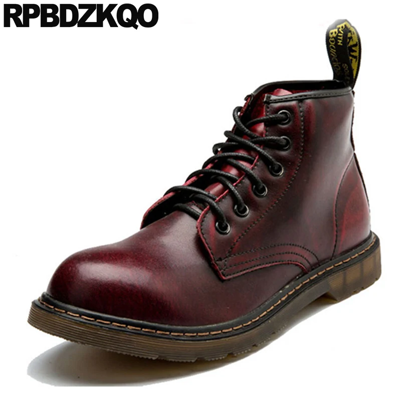 

Army Military Burgundy Ankle Winter Men Boots With Fur British Style Outdoor Mid Calf Waterproof Combat Shoes Plus Size Booties