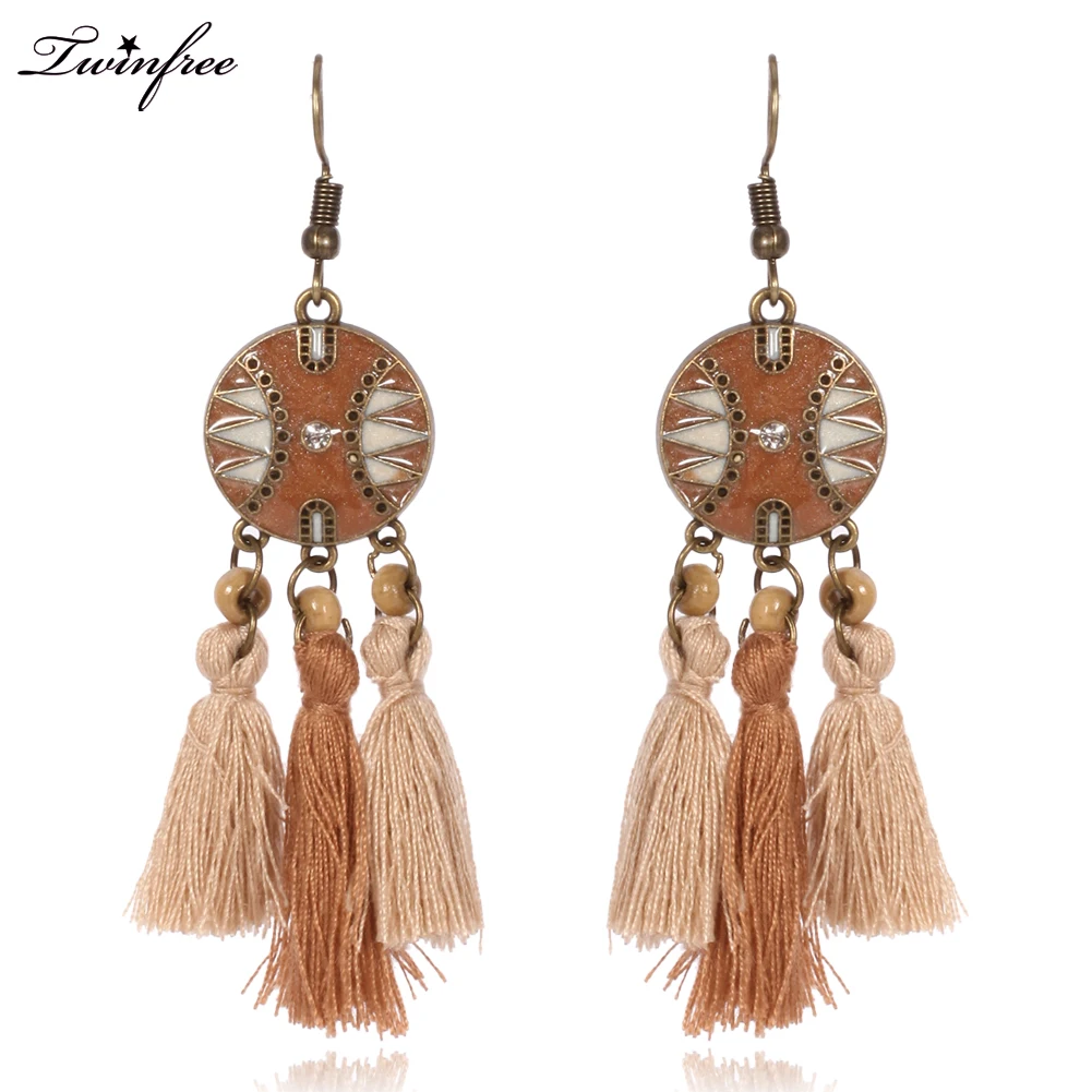 Брендовые серьги 2017 в богемном стиле с кофейными кисточками женские популярные