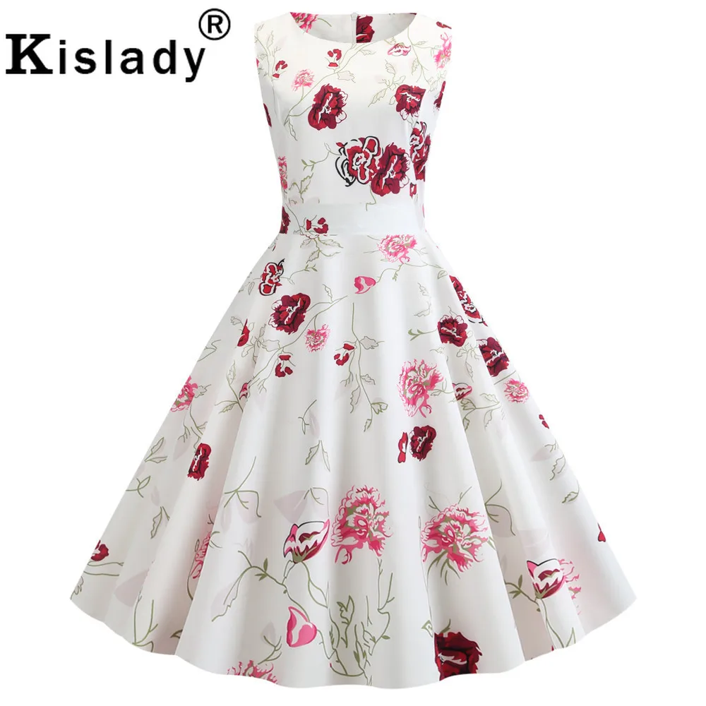 50s 60s Summer Women's Floral Print Vintage Dress Butterfly Sleeveless OL Swing Party Sexy Hepburn Beach Vestidos | Женская одежда