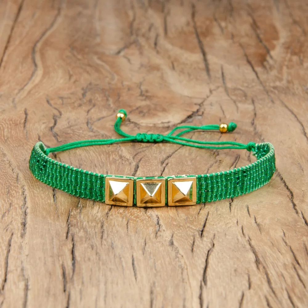 

Rttooas Cuff Bracelet DIY Pulseira MIYUKI Bracelet Gold Rivet Bileklik Bracelets Women Jewelry Handmade Woven Delica Beads