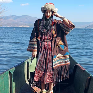 2021 длинное винтажное пальто до колена из замши свободного размера плюс, демисезонная верхняя одежда с вышивкой и кисточками