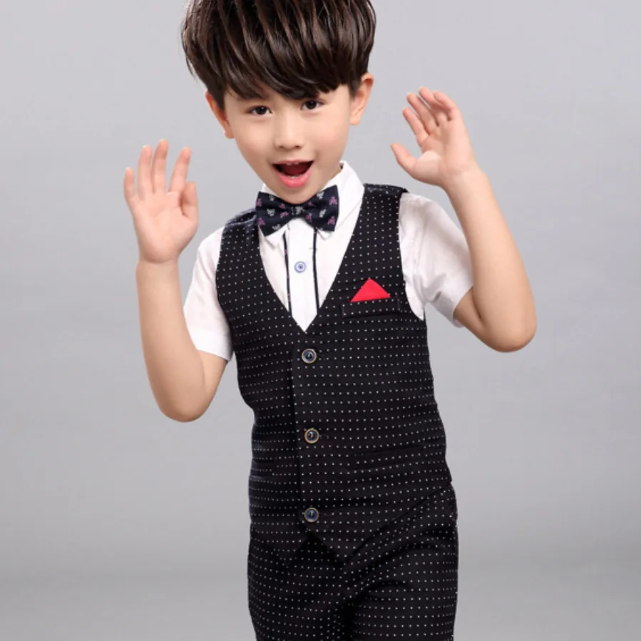 2020 Boys Clothing Sets Summer Shirt + Vest + Pants Boys Wedding Clothes Kids Gentleman Leisure Handsome Suit for 10 12 years