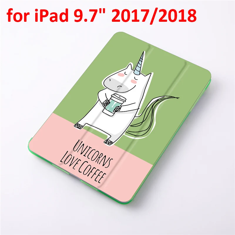 Чехол с единорогом для ipad 9,7 дюймов ipad 2 3 4 5 6 из искусственной кожи Стенд кожаный чехол матовый чехол-накладка чехол для ipad Air 1 2 - Цвет: for 2017 2018 ipad