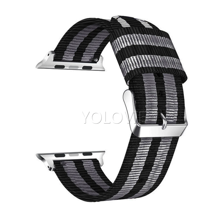 5Stripe-BlackGrey Yolovie нейлоновый тканый ремешок для Apple Watch 38 мм 42 мм 40 мм 44 мм Nato спортивные часы наручные полосы для iWatch Series5 4 3 2 1 - Цвет ремешка: 5Stripe-BlackGrey