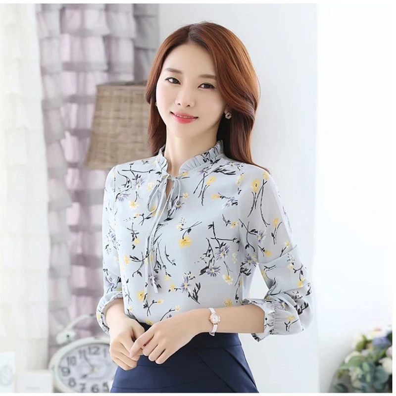 Fannic Blusas Femininas Модные Цветочные Топы и блузки осенние женские рубашки с длинными рукавами шифоновые женские блузки с принтом