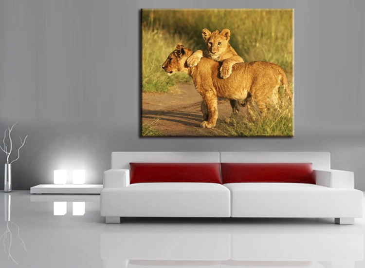 Львиная семья принт Настенный декор минималистский Книги по искусству холст