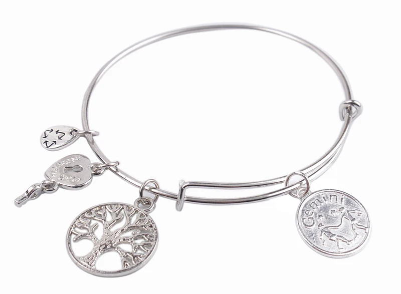 Браслет с подвеской зодиак серебристый оттенок Расширяемый провод 5 шт. |